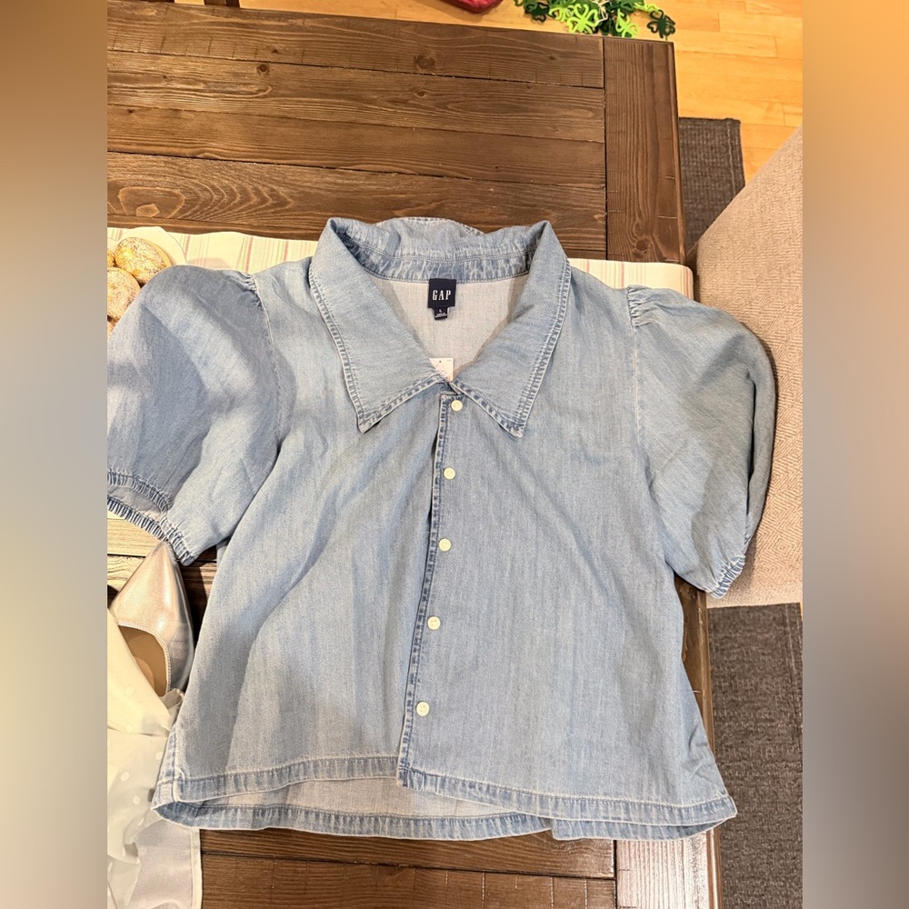 GAP Light Blue Denim Button-Front Blouse